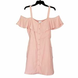 J.O.A. Women's Pink Cold Shoulder Button Up Fit & Flare Dress Size Large